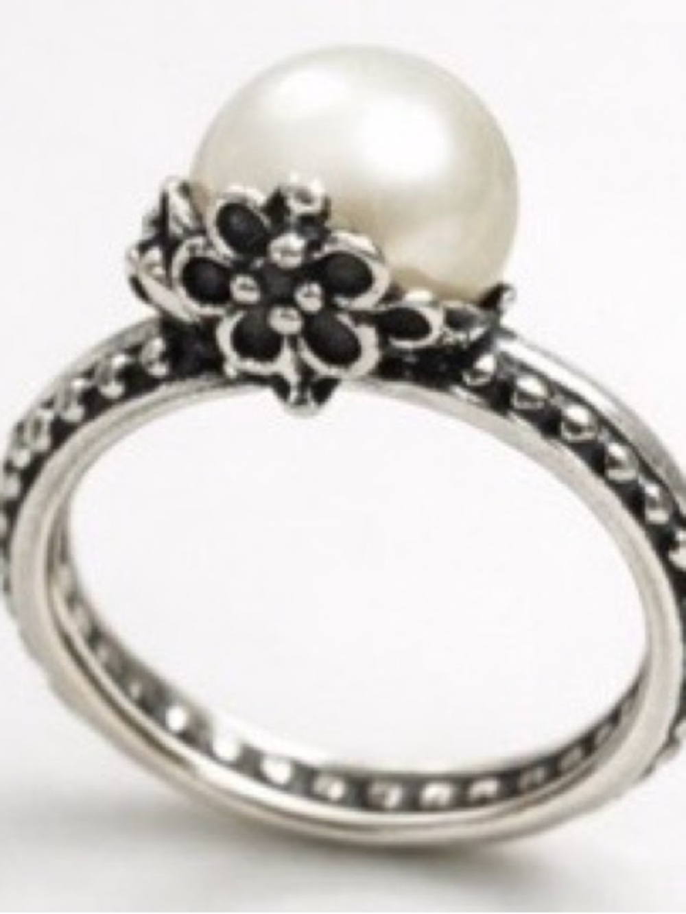 Pandora Sterling Silver Garden Odyssey Pearl Flower Ring - Picture 3 of 3
